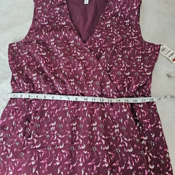 Bar III Burgundy Floral V-Neck Mini Dress XL Draped Skirt Sleeveless - Picture 10 of 15